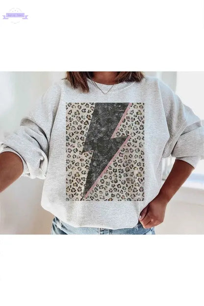LEOPARD LIGHTNING GRAPHIC SWEATSHIRT - Aaria Tees