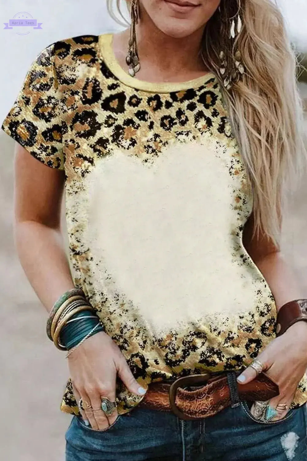 Leopard Bleached O-neck T Shirt Aaria Tees