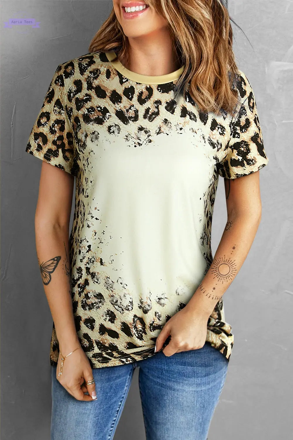 Leopard Bleached O-neck T Shirt Aaria Tees Aaria Tees