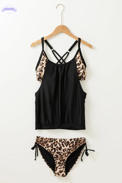 Leopard Grey Layered-Style Striped Tankini with Triangular Briefs Aaria Tees