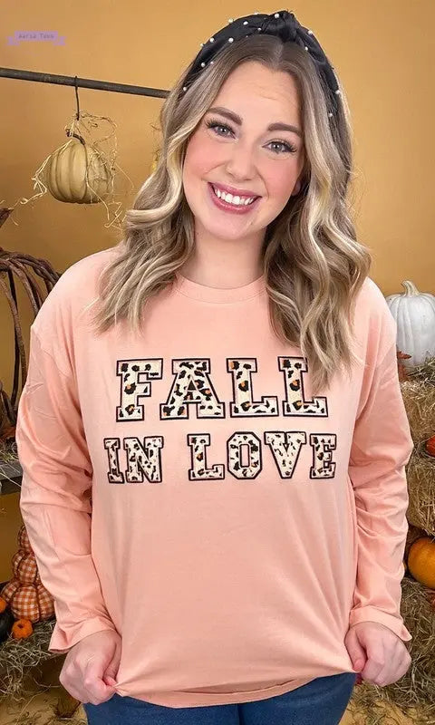 Leopard Ideal Chenille Fall in Love BF LS T-Shirt - Aaria Tees