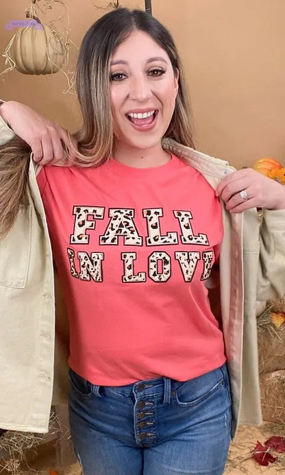 Leopard Ideal Chenille Fall in Love Graphic TShirt - Aaria Tees