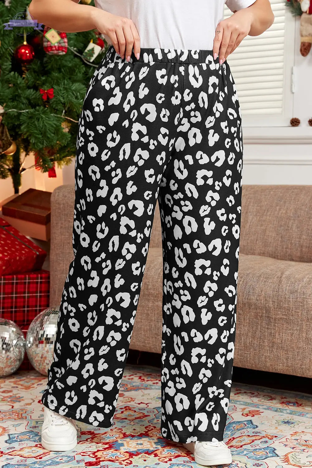 Leopard Leopard Print Wide Leg Pockets Plus Size Pants Aaria Tees