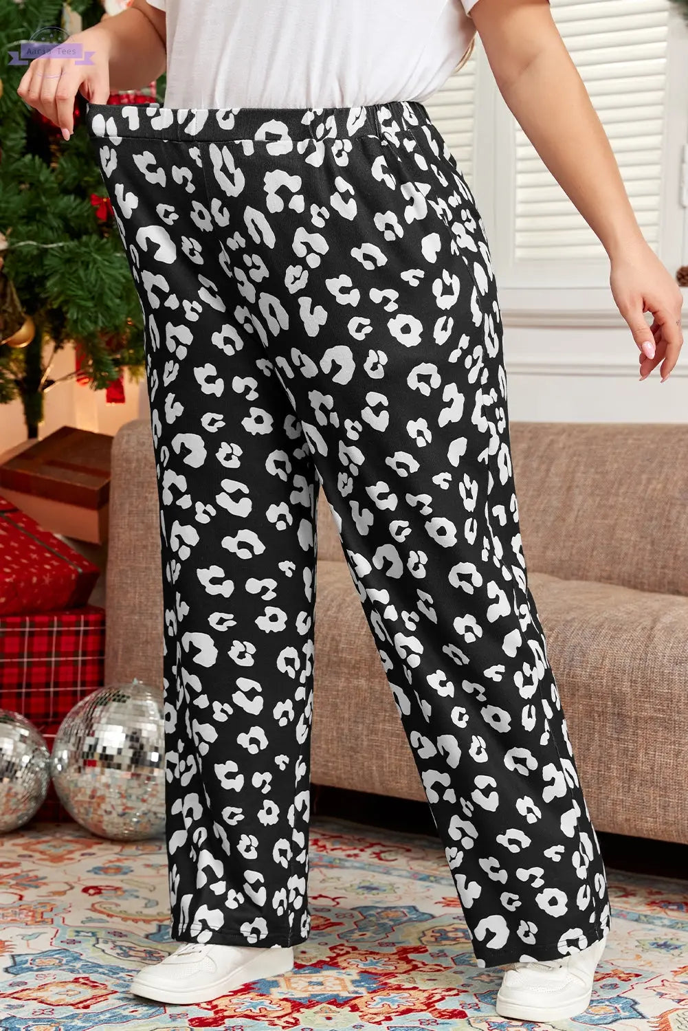 Leopard Leopard Print Wide Leg Pockets Plus Size Pants Aaria Tees