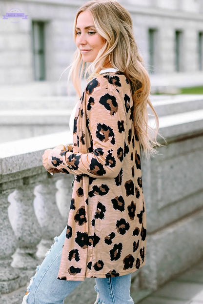 Leopard Printed Open Front Cardigan - Aaria Tees
