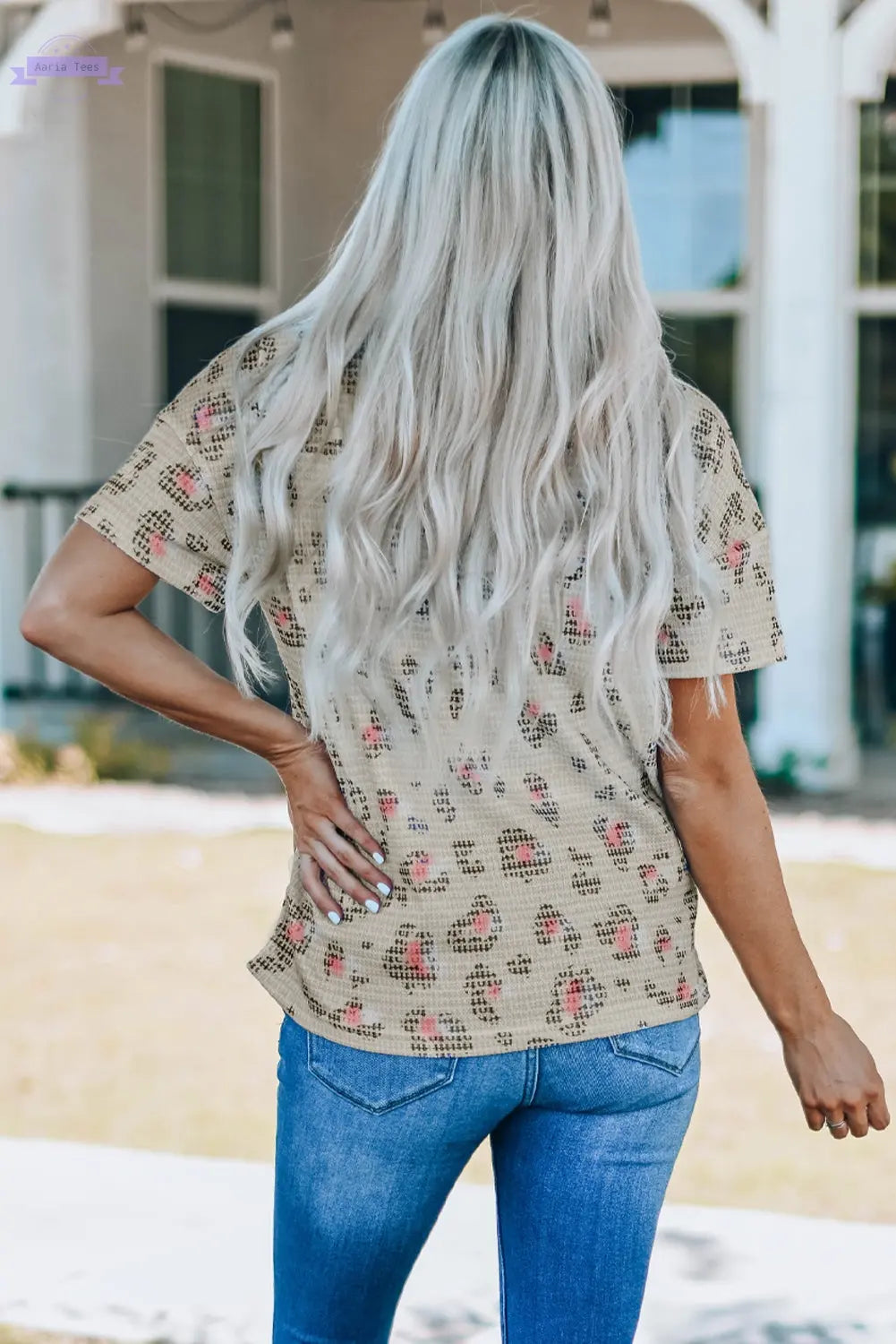 Leopard Waffle Knit Short Sleeve Top Aaria Tees