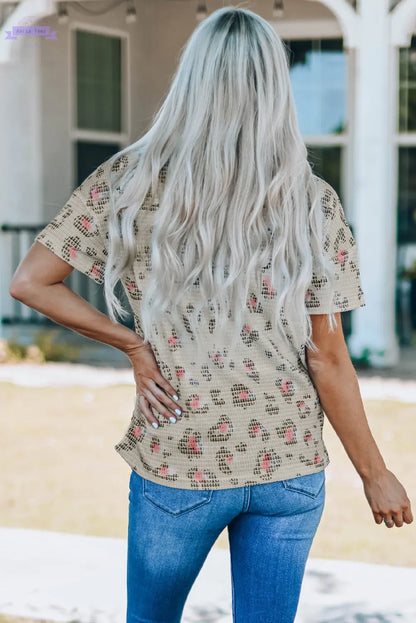 Leopard Waffle Knit Short Sleeve Top Aaria Tees