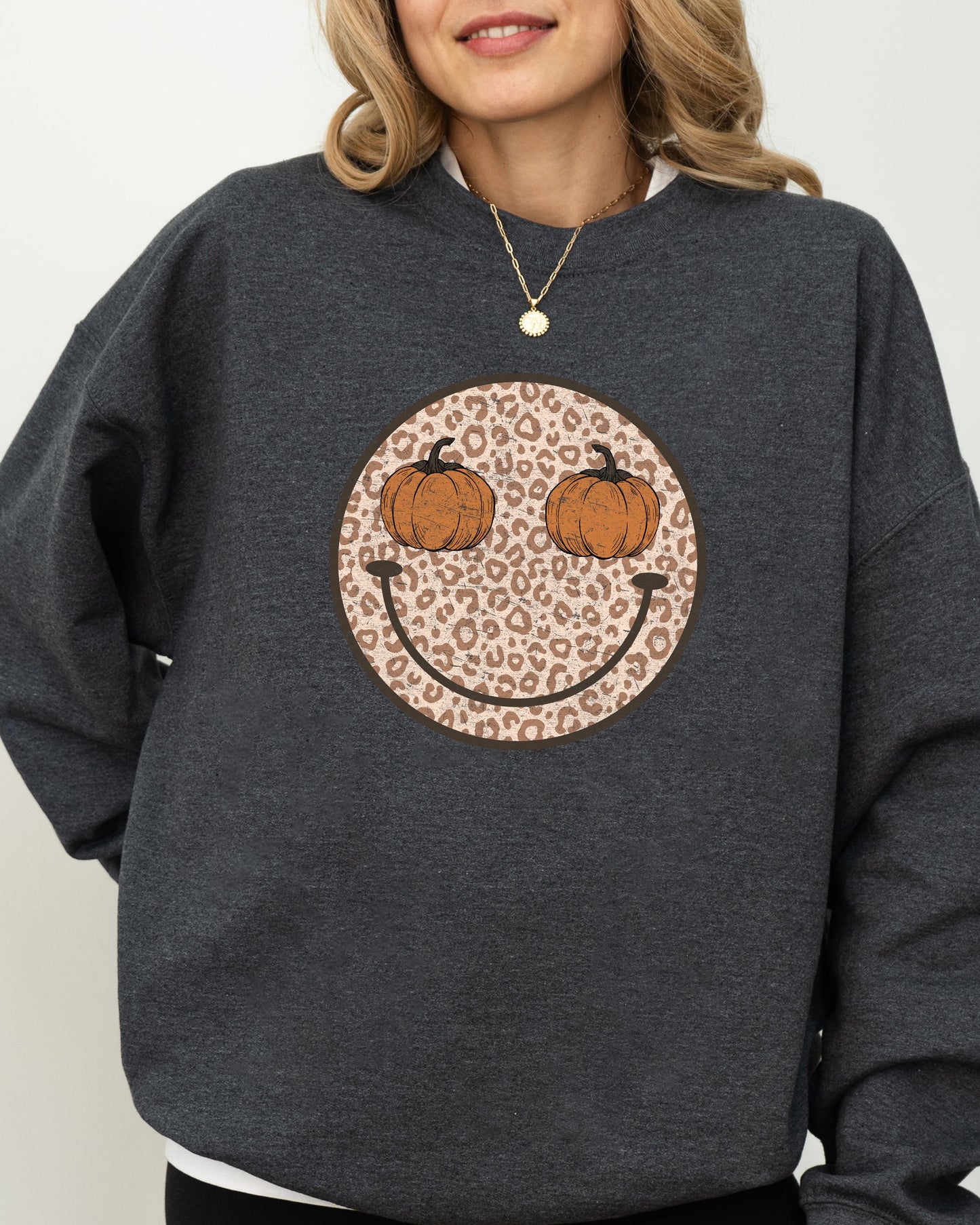 Leopard Print Smiley, Halloween, Pumpkin, Retro, Fall, Autumn Sweatshirt