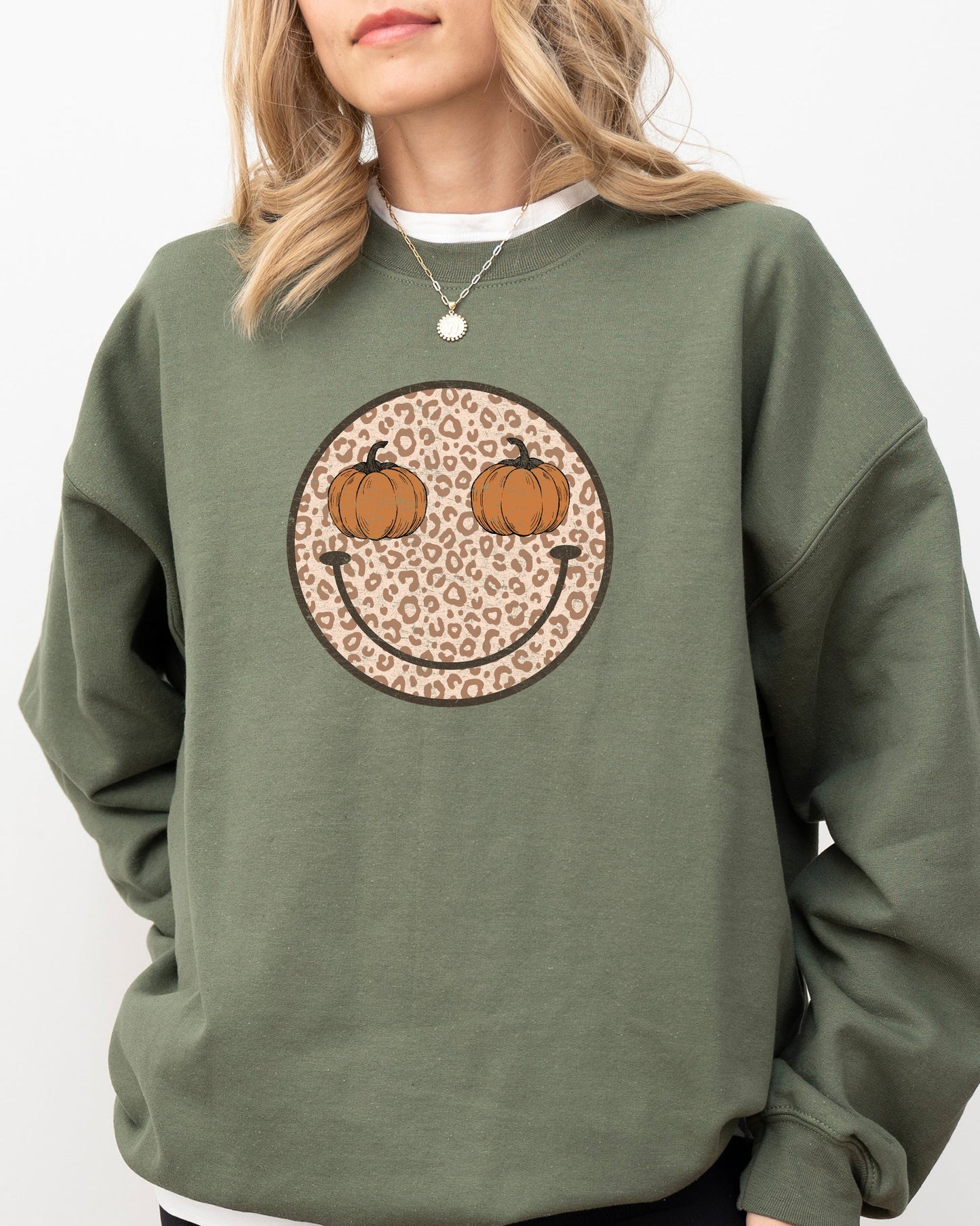 Leopard Print Smiley, Halloween, Pumpkin, Retro, Fall, Autumn Sweatshirt