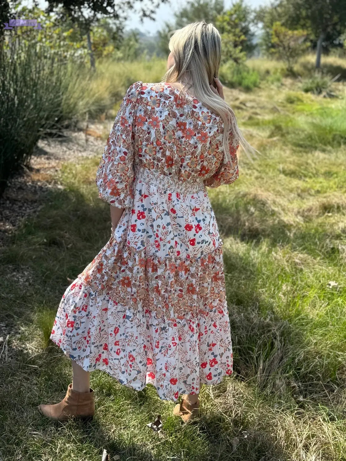 Lily Floral Ruffled Tiered Midi Dress Threaded Pear