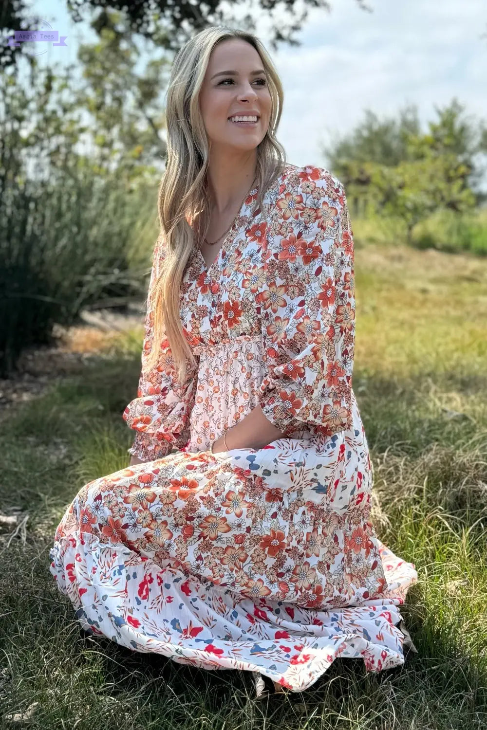 Lily Floral Ruffled Tiered Midi Dress Threaded Pear