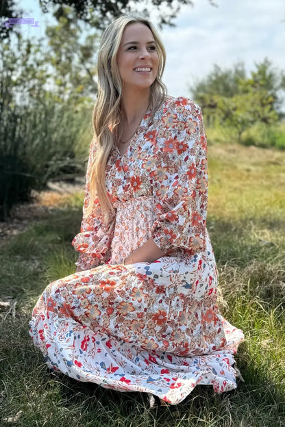 Lily Floral Ruffled Tiered Midi Dress Threaded Pear