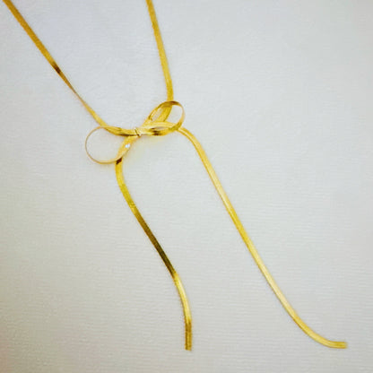 Long Drop Herringbone Bow Necklace - Aaria Tees
