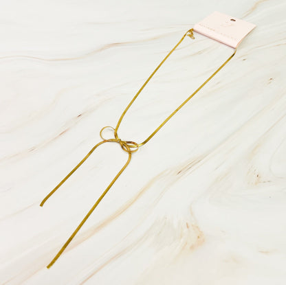 Long Drop Herringbone Bow Necklace - Aaria Tees