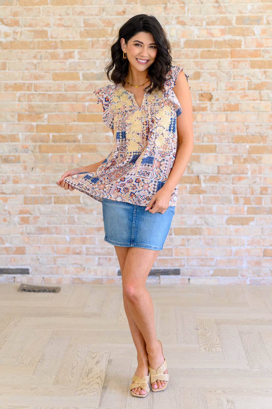 Love of My Life Flutter Sleeve Top in Denim Taupe (Online Exclusive)