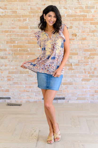 Love of My Life Flutter Sleeve Top in Denim Taupe (Online Exclusive)