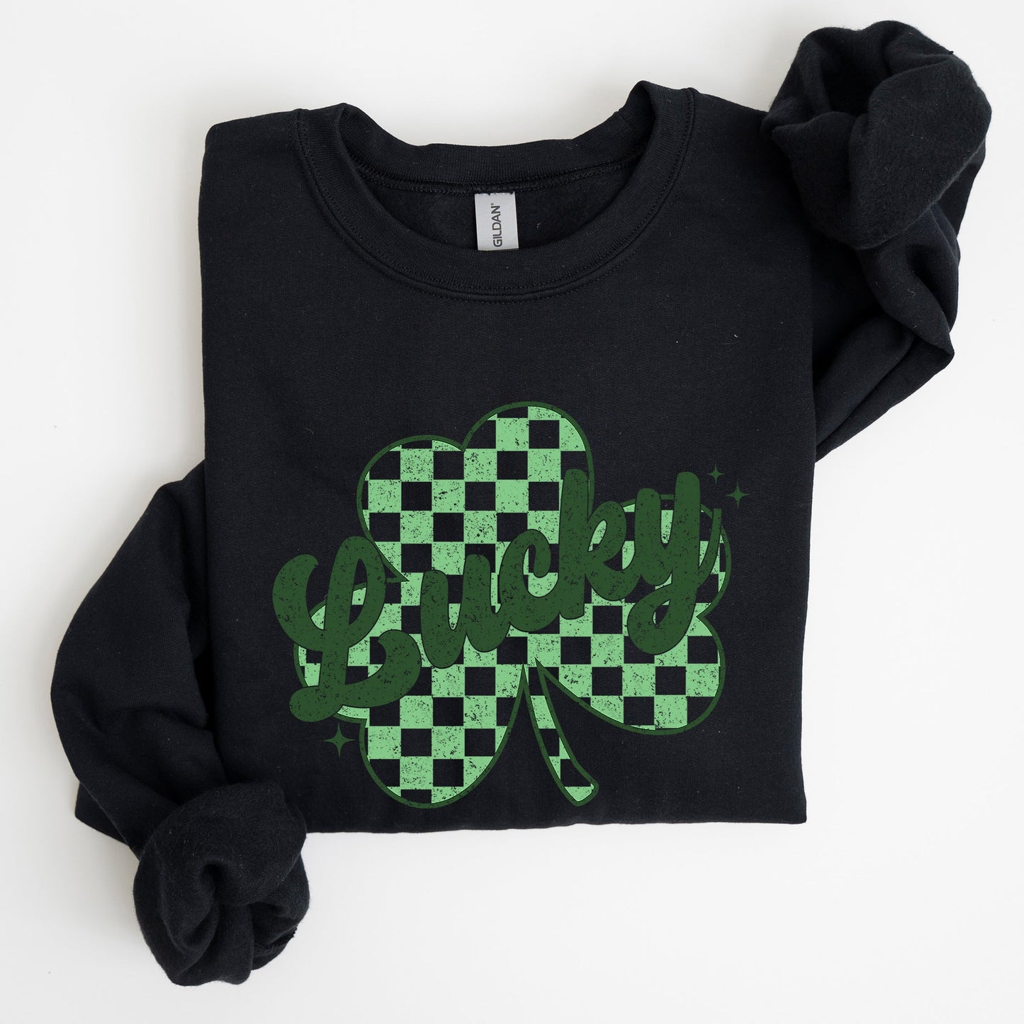 Lucky, Shamrock, Checker Print, St Patrick's Day Sweatshirt