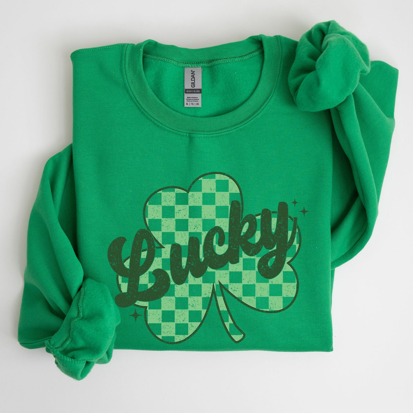 Lucky, Shamrock, Checker Print, St Patrick's Day Sweatshirt