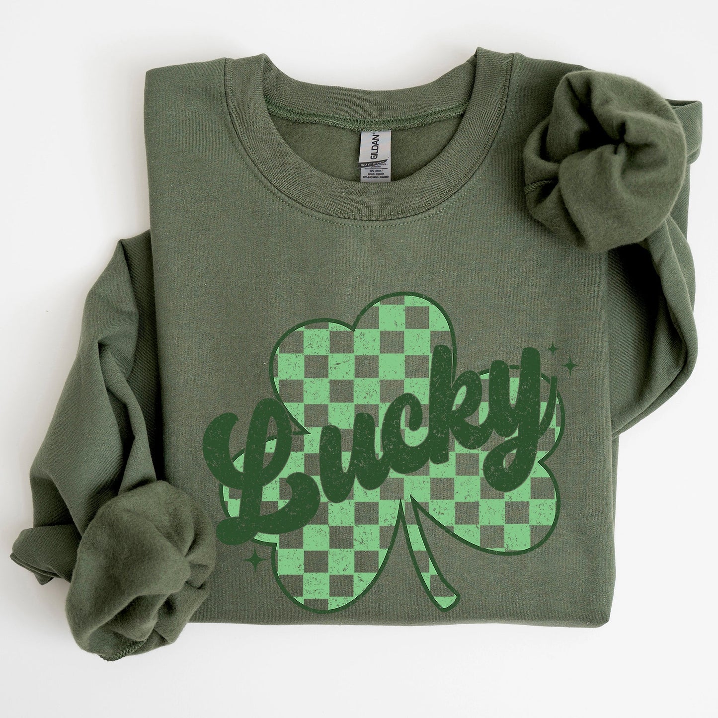 Lucky, Shamrock, Checker Print, St Patrick's Day Sweatshirt