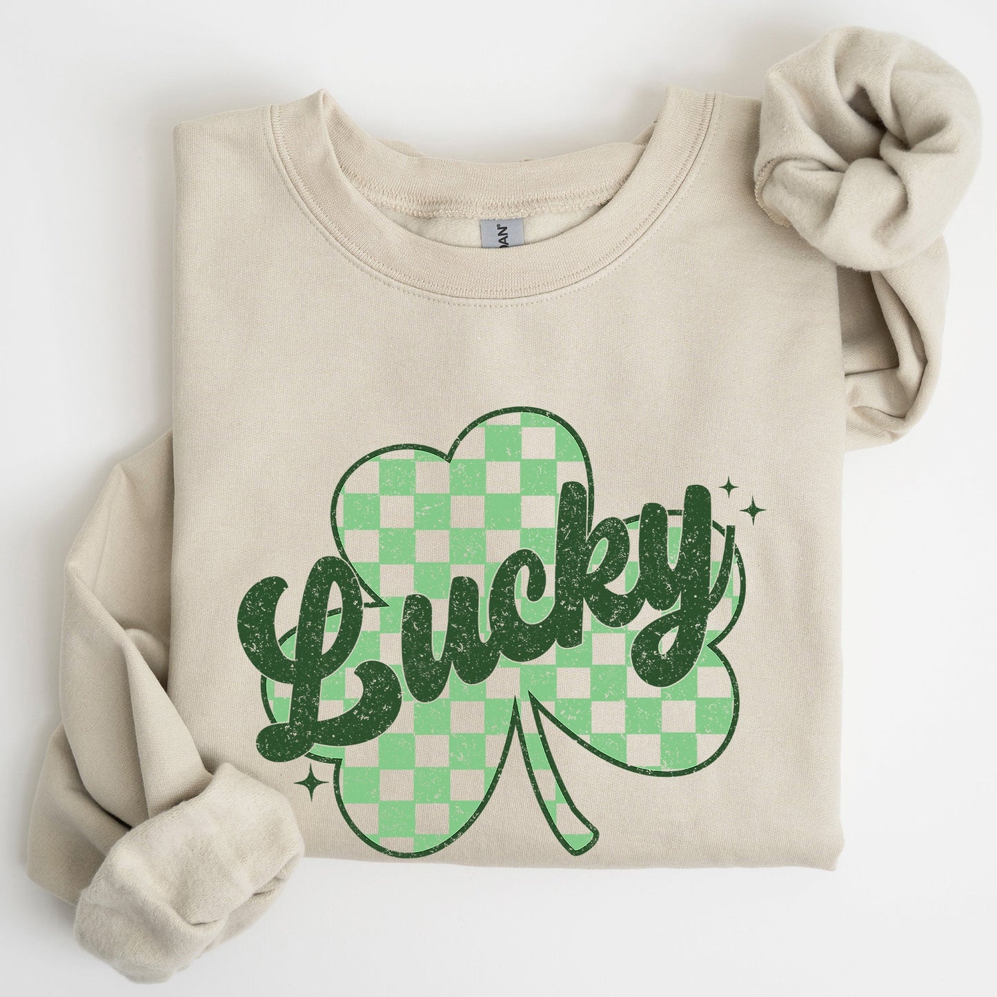 Lucky, Shamrock, Checker Print, St Patrick's Day Sweatshirt