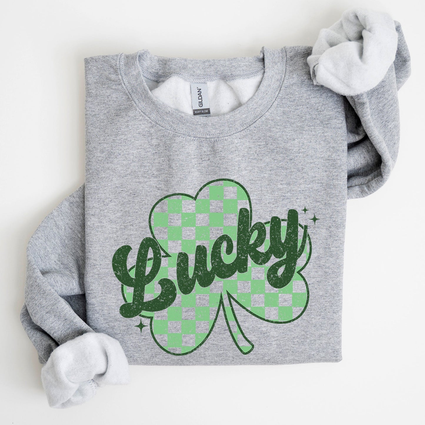 Lucky, Shamrock, Checker Print, St Patrick's Day Sweatshirt