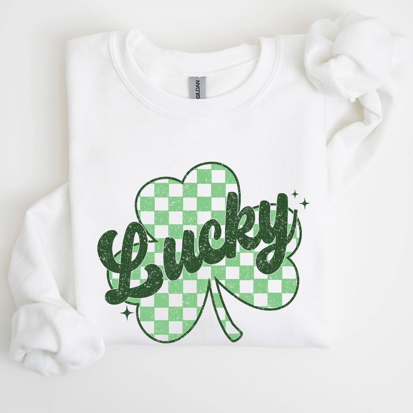Lucky, Shamrock, Checker Print, St Patrick's Day Sweatshirt