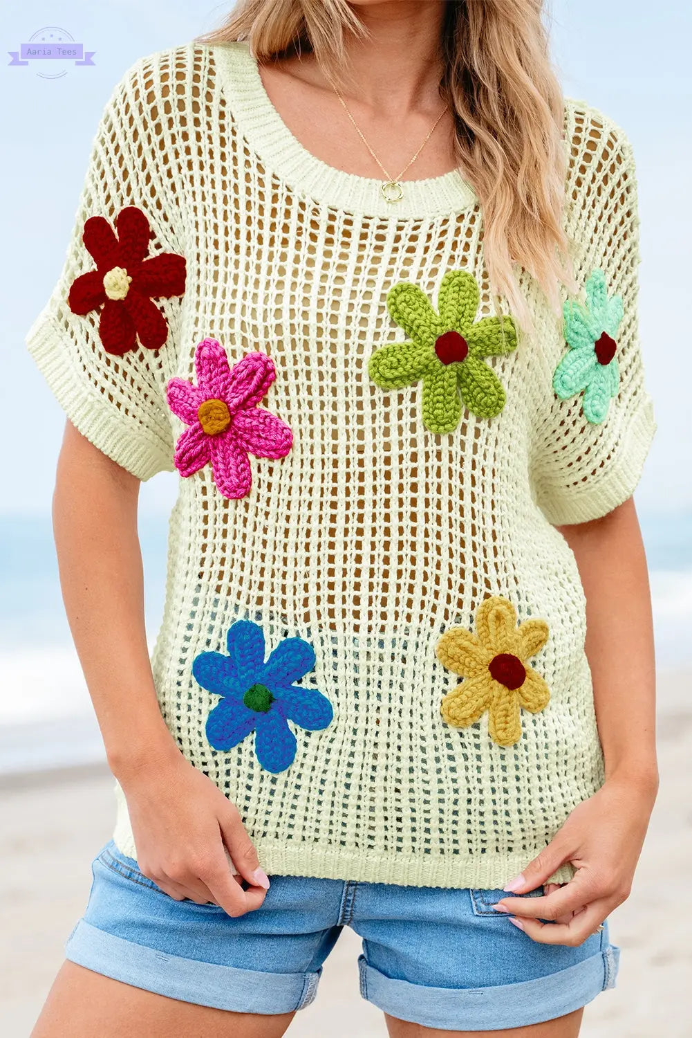 Malaysia Crochet Flower Hollow-out Sweater Threaded Pear