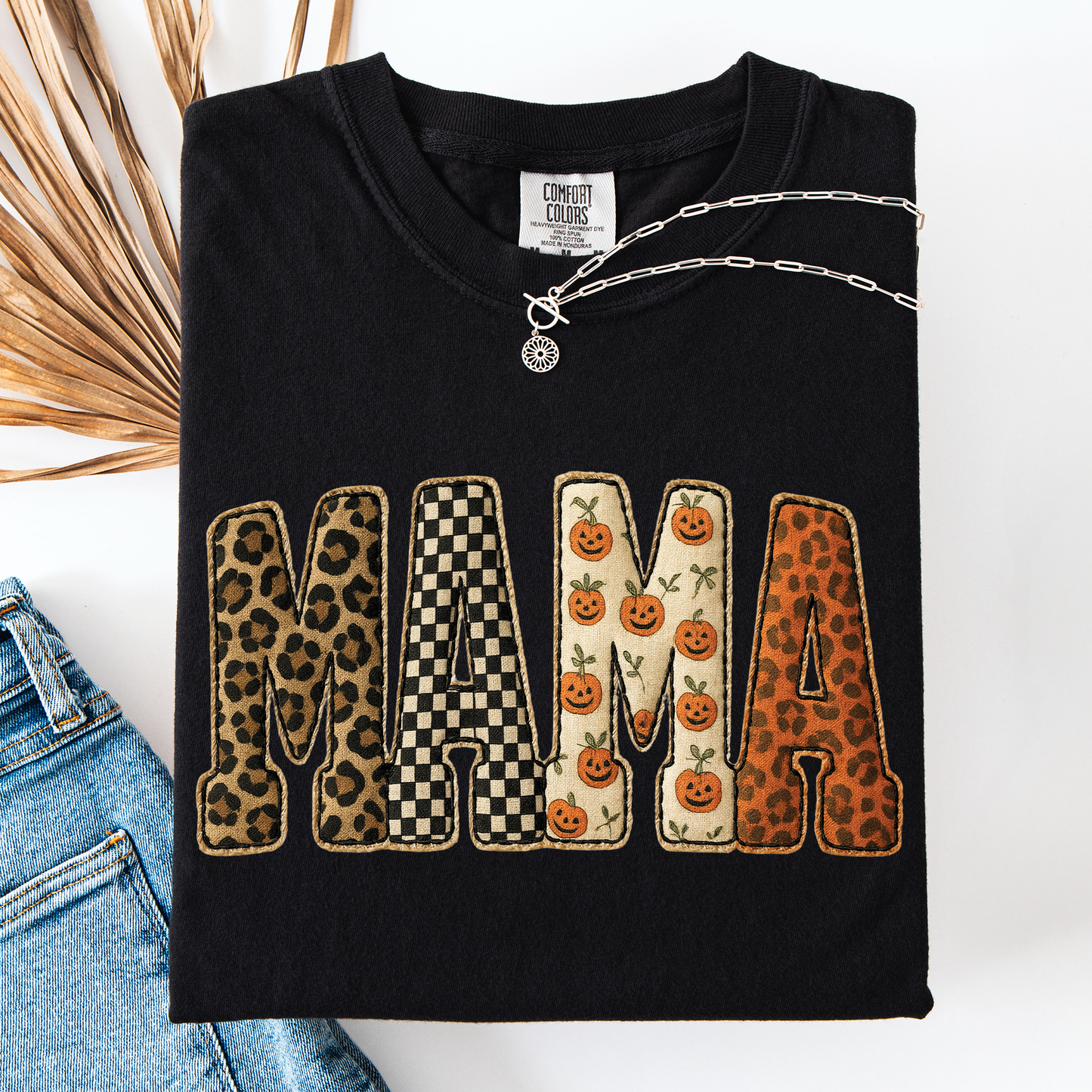 Mama, Halloween Pattern, Leopard Print, Checkered, Pumpkin, Comfort Colors T-Shirt