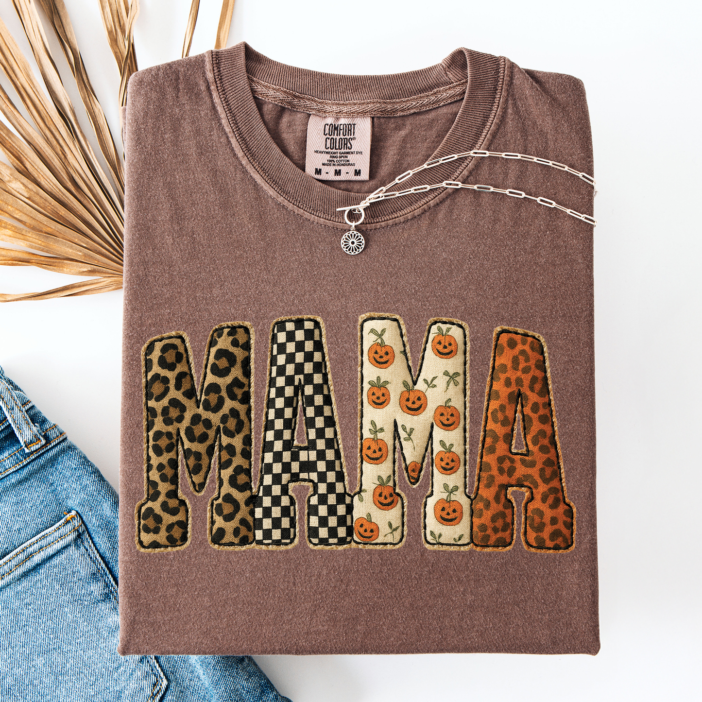 Mama, Halloween Pattern, Leopard Print, Checkered, Pumpkin, Comfort Colors T-Shirt