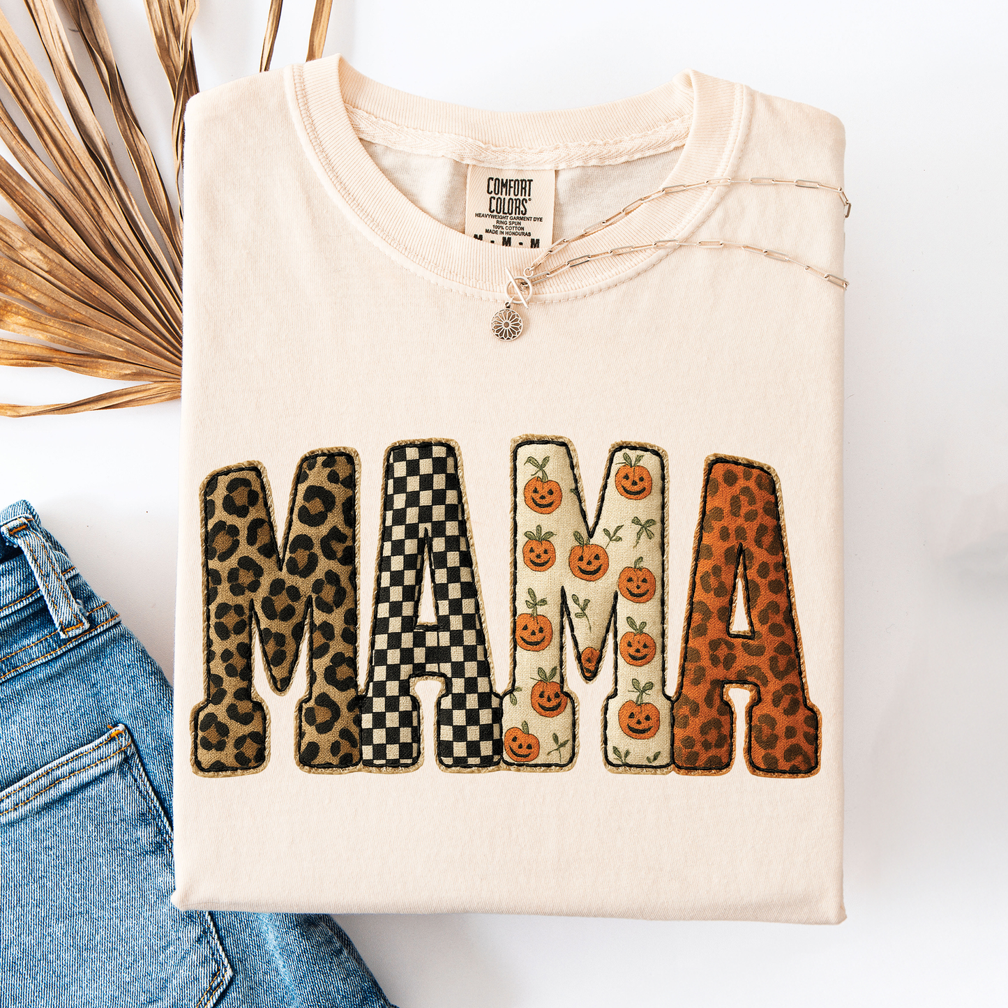 Mama, Halloween Pattern, Leopard Print, Checkered, Pumpkin, Comfort Colors T-Shirt