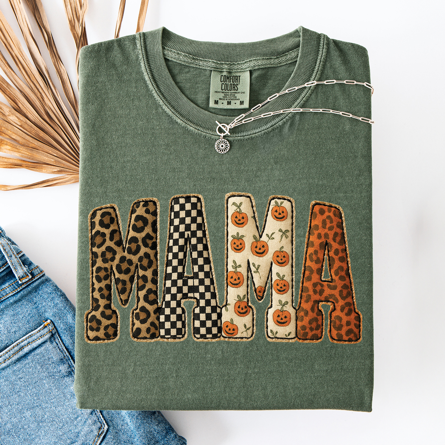Mama, Halloween Pattern, Leopard Print, Checkered, Pumpkin, Comfort Colors T-Shirt