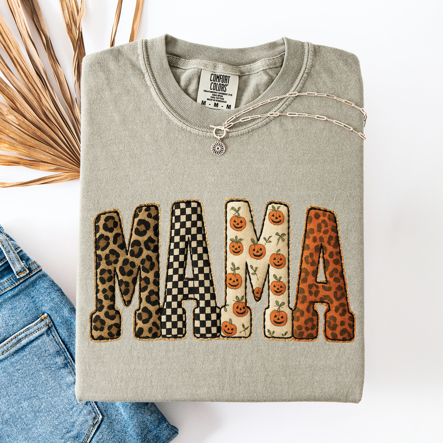 Mama, Halloween Pattern, Leopard Print, Checkered, Pumpkin, Comfort Colors T-Shirt
