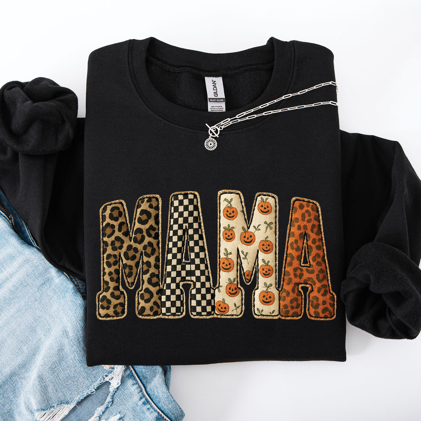 Mama, Halloween Pattern, Leopard Print, Checkered, Pumpkin Sweatshirt