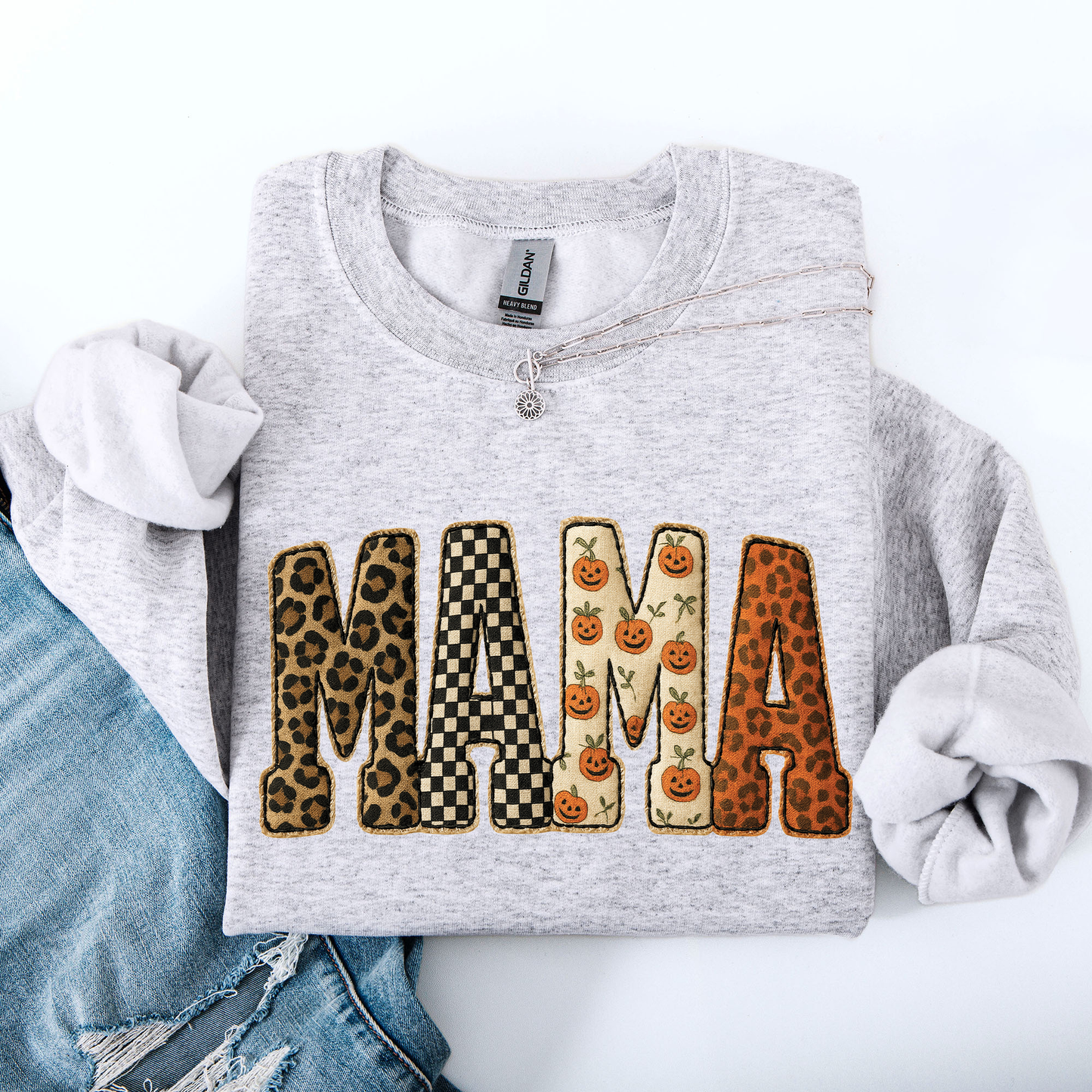 Mama, Halloween Pattern, Leopard Print, Checkered, Pumpkin Sweatshirt