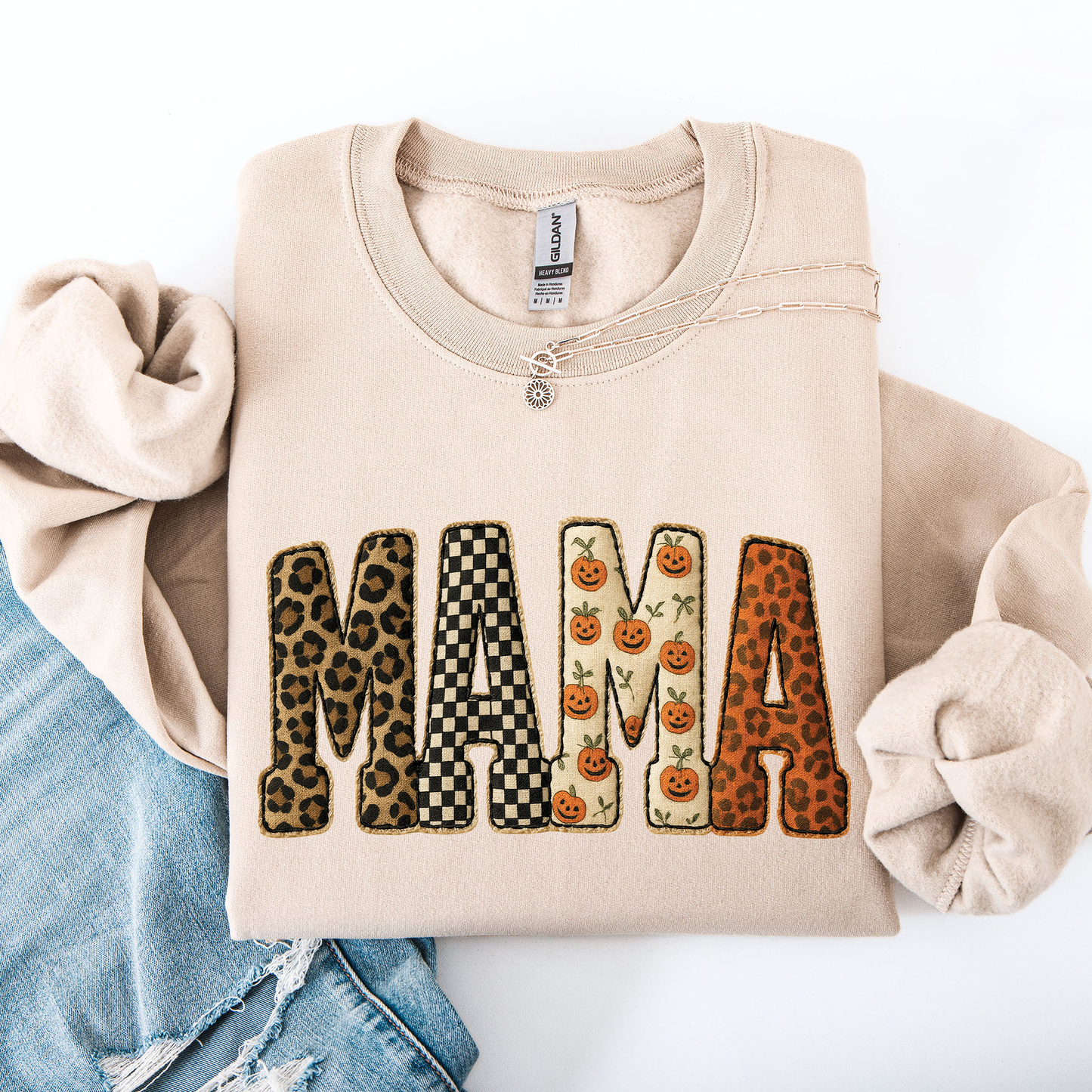 Mama, Halloween Pattern, Leopard Print, Checkered, Pumpkin Sweatshirt