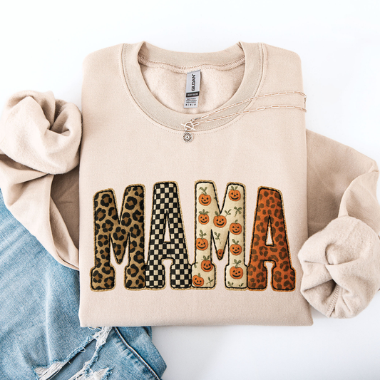 Mama, Halloween Pattern, Leopard Print, Checkered, Pumpkin Sweatshirt