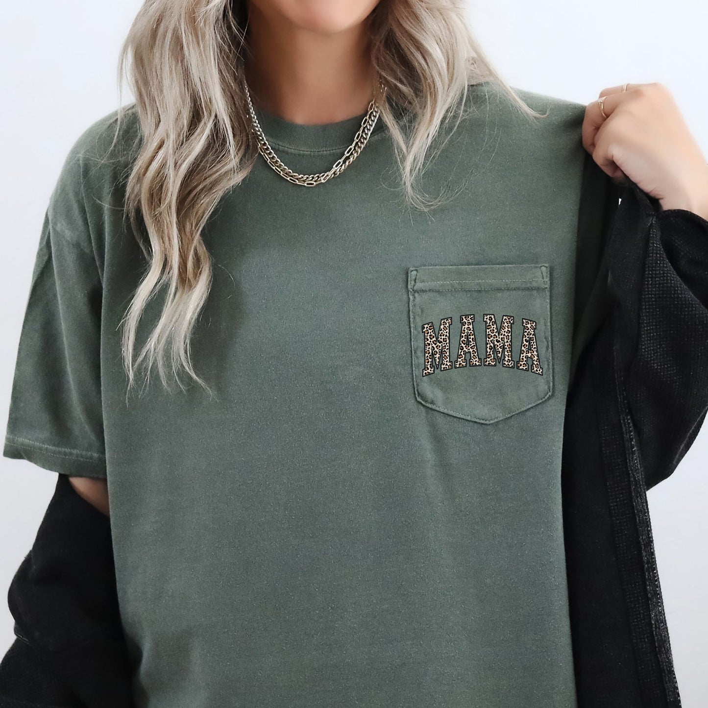 Mama, Leopard Print, Pocket, Retro Tee Comfort Colors T-Shirt