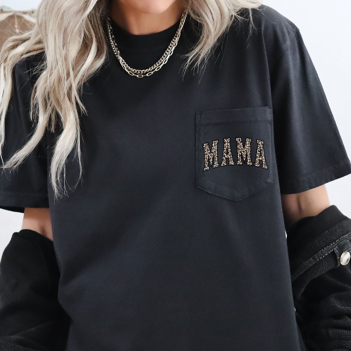 Mama, Leopard Print, Pocket, Retro Tee Comfort Colors T-Shirt