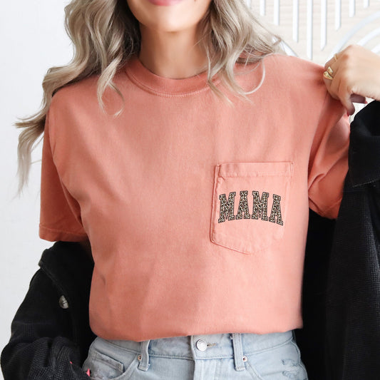 Mama, Leopard Print, Pocket, Retro Tee Comfort Colors T-Shirt