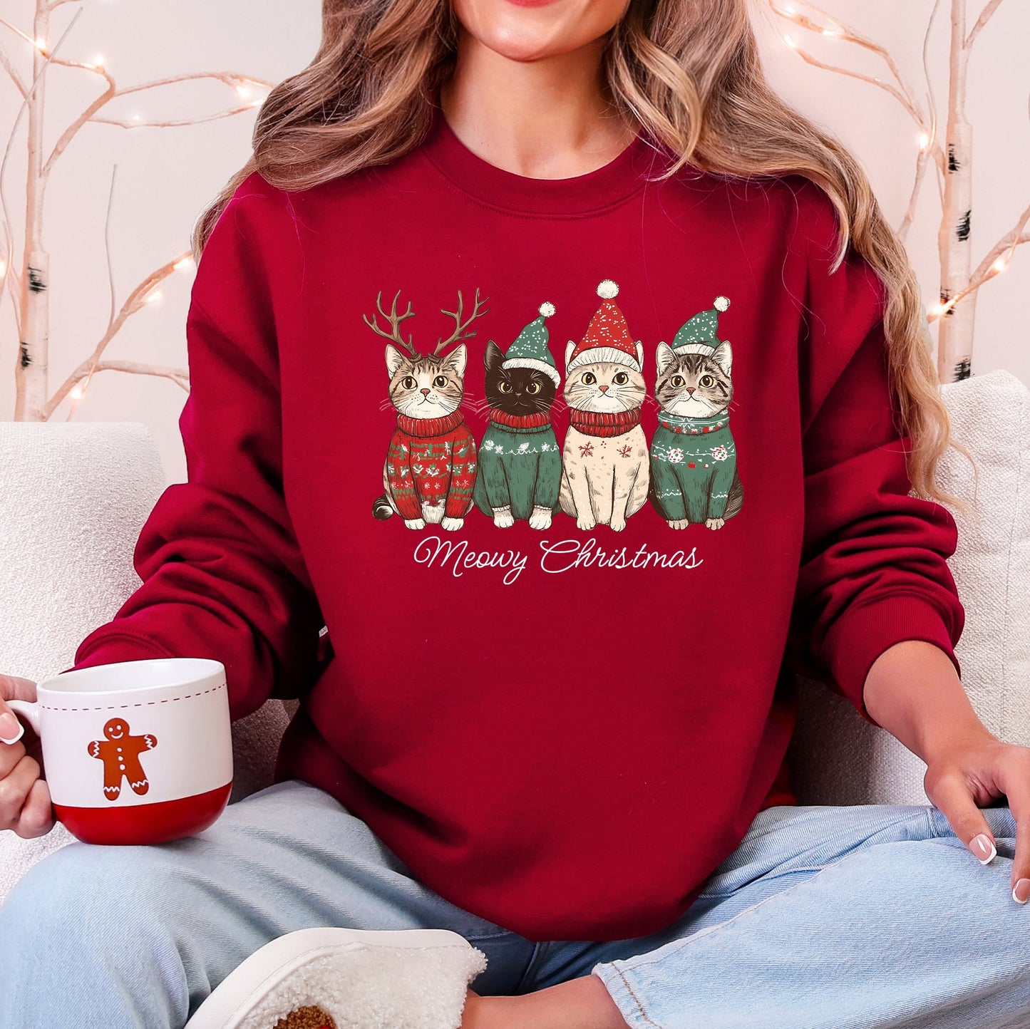 Meowy Christmas, Cats, Cute, Santa, Pets Sweatshirt
