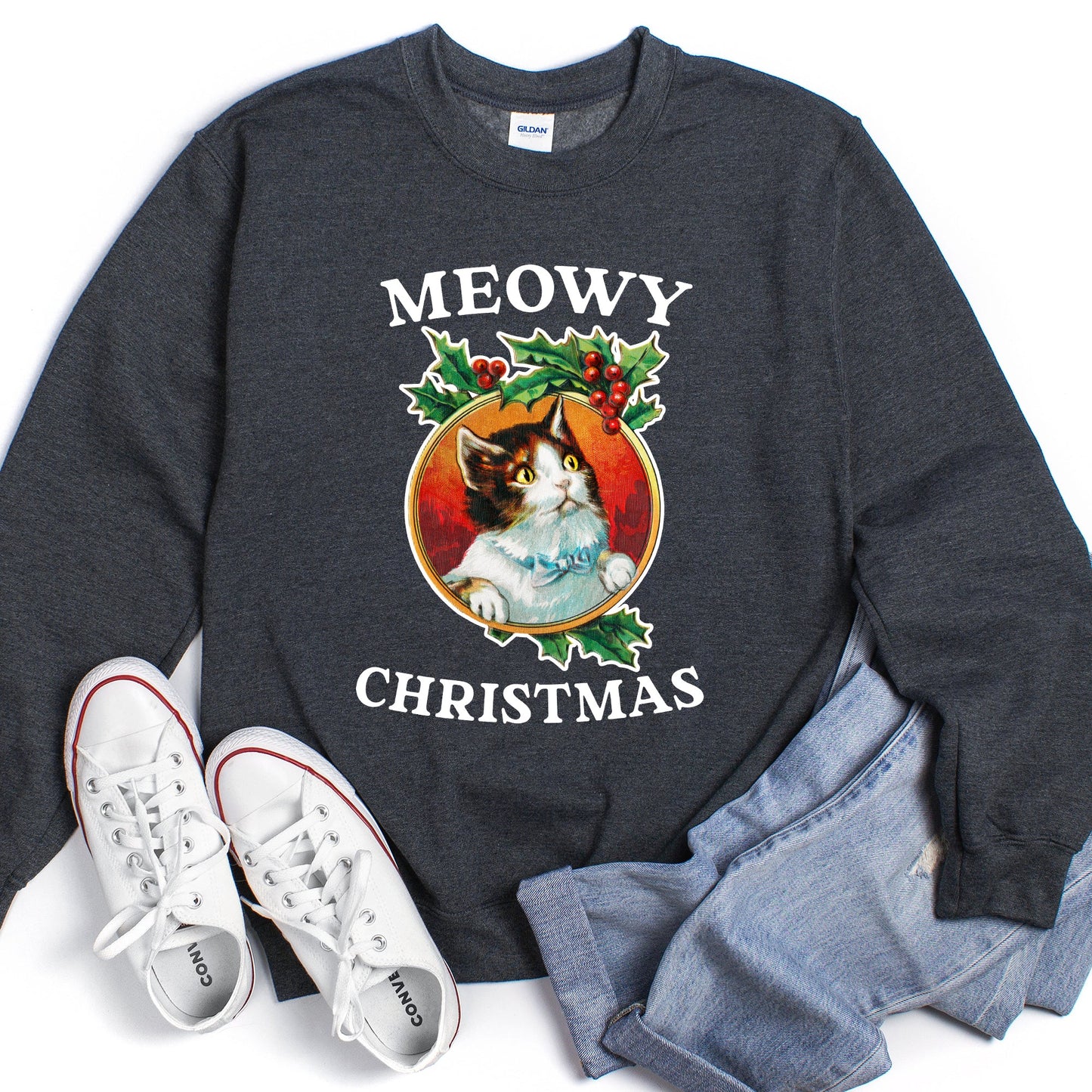 Meowy Christmas, Funny, Retro Cat Sweatshirt