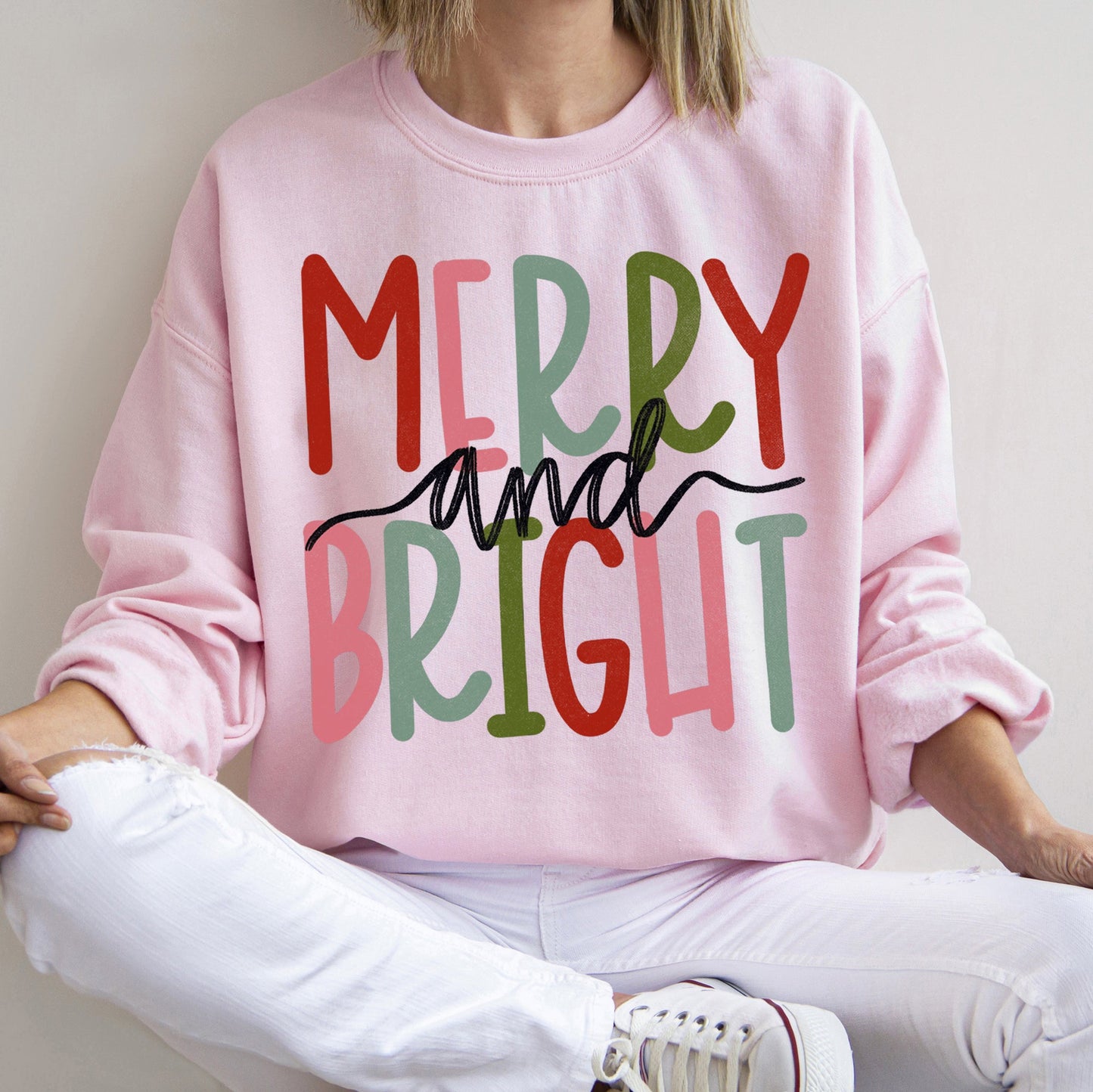 Merry And Bright Retro Text, Christmas Sweatshirt