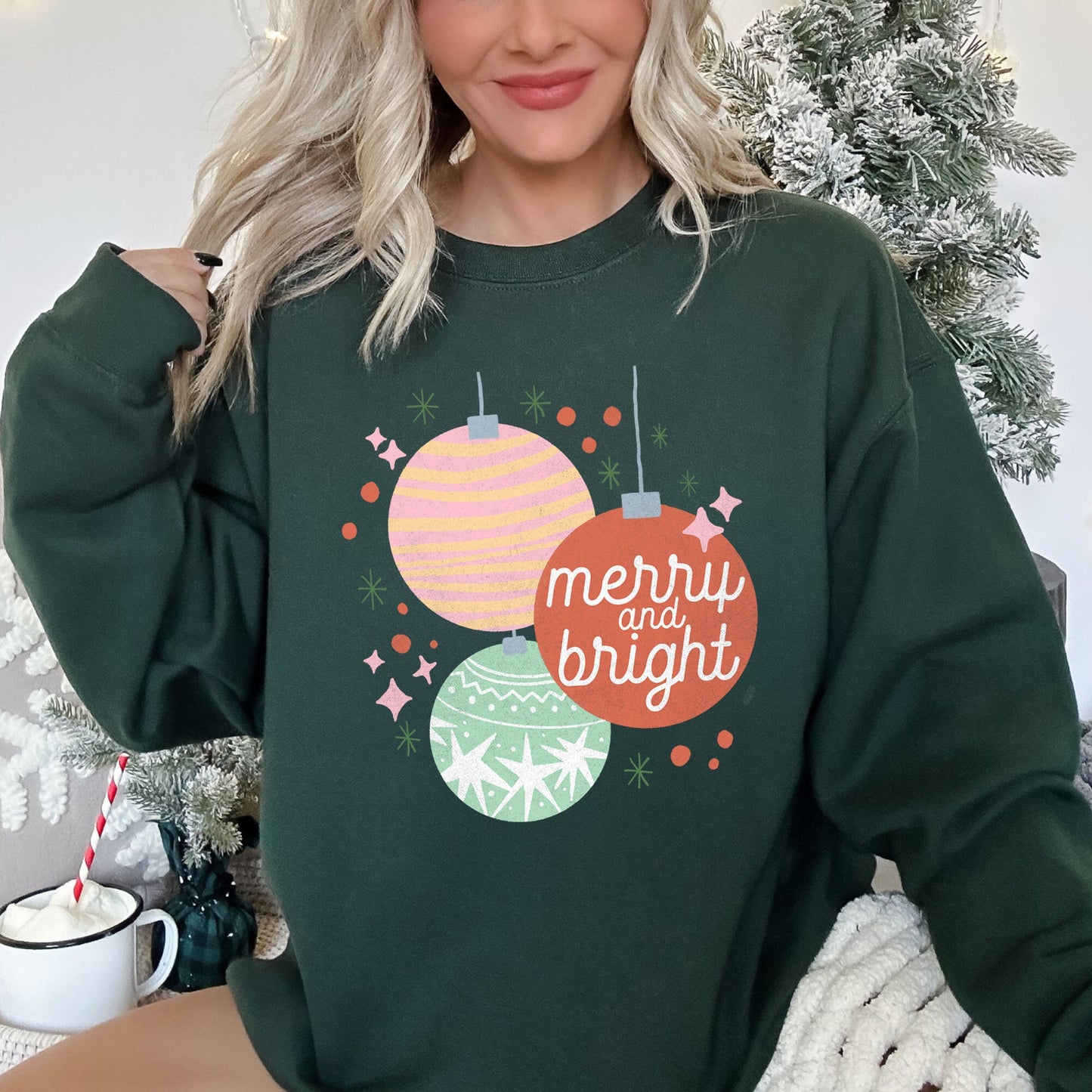 Merry And Bright, Pastel, Christmas Sweatshirt
