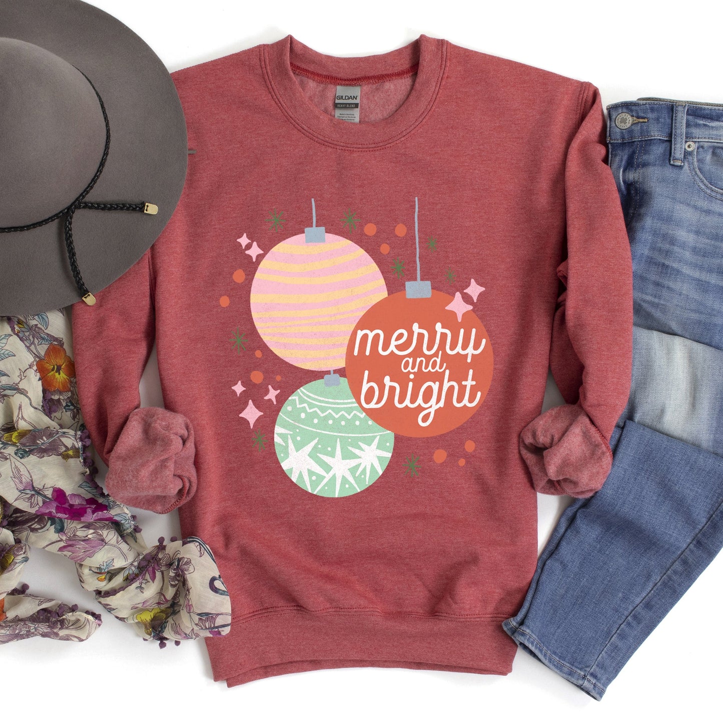 Merry And Bright, Pastel, Christmas Sweatshirt