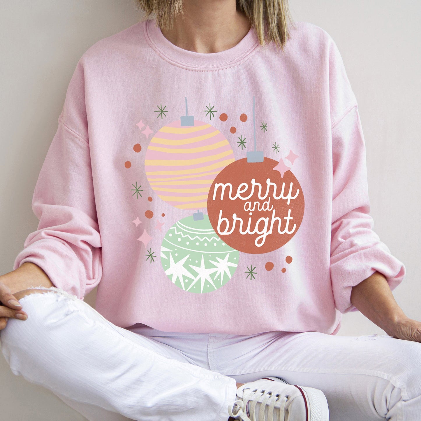Merry And Bright, Pastel, Christmas Sweatshirt