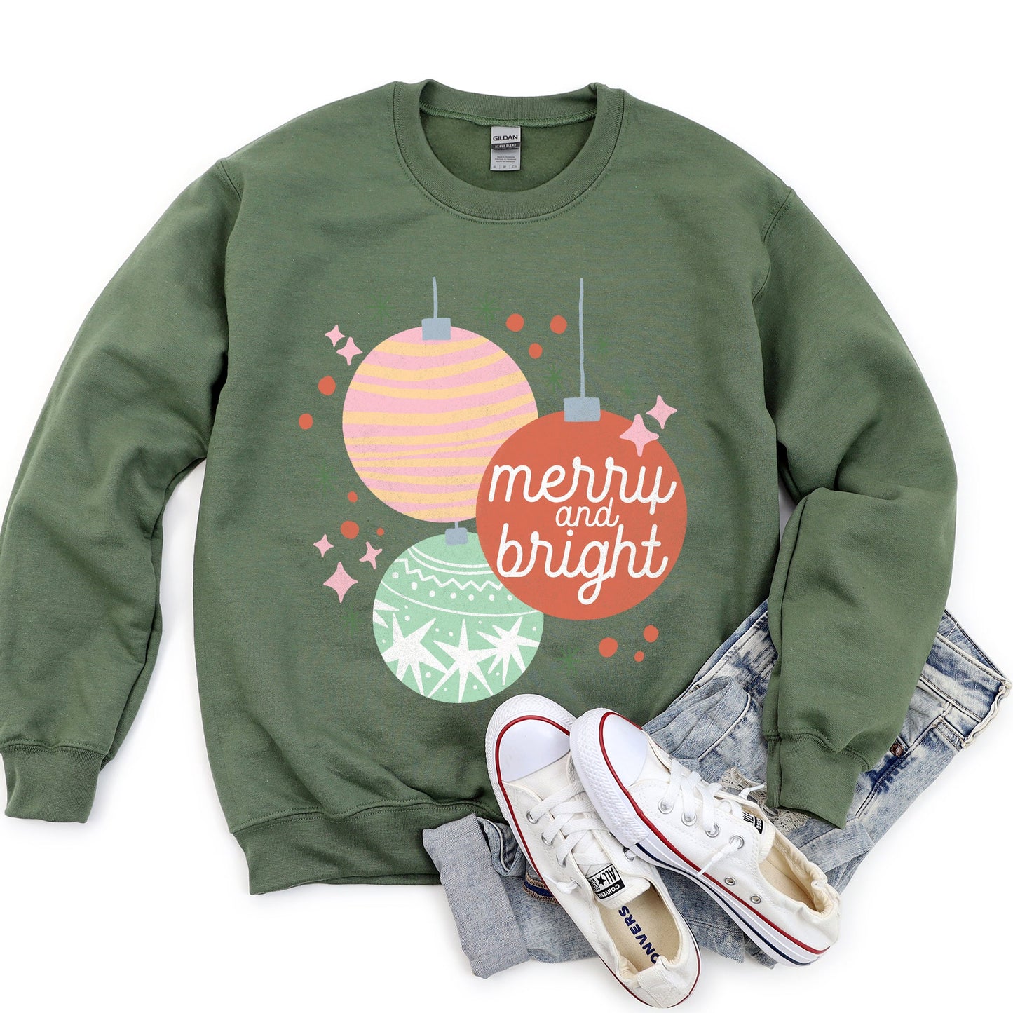 Merry And Bright, Pastel, Christmas Sweatshirt