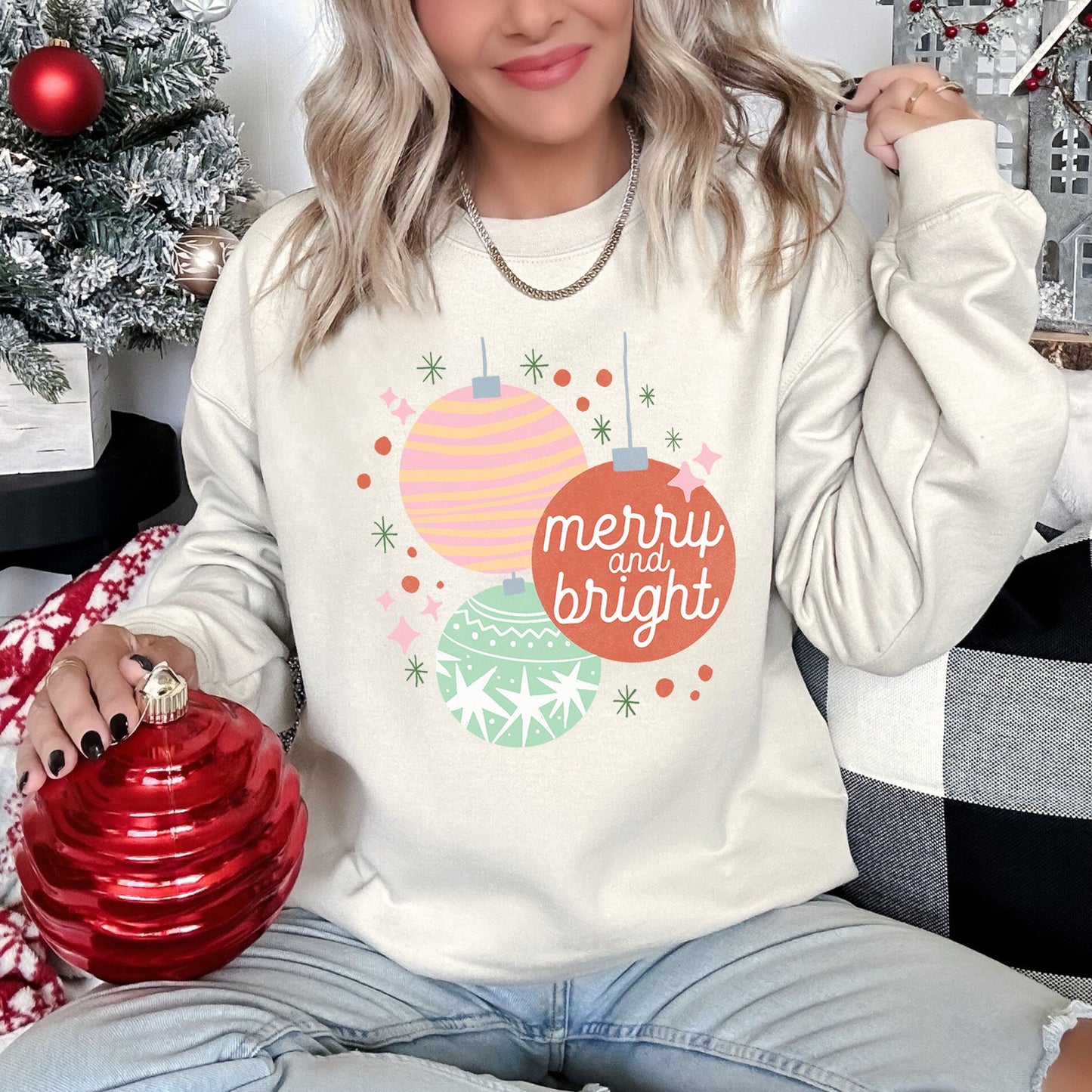 Merry And Bright, Pastel, Christmas Sweatshirt