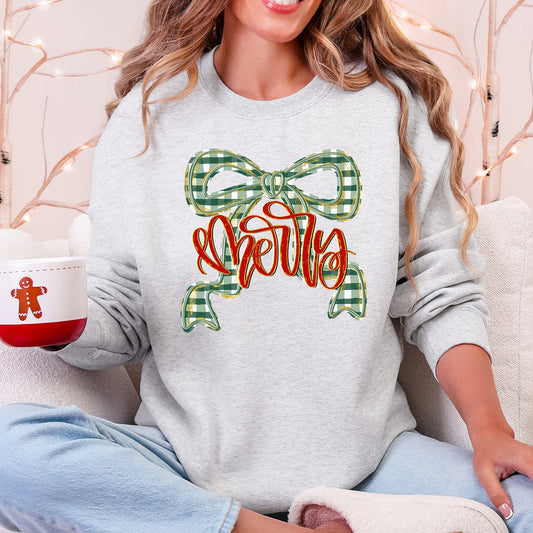 Merry Bow, Christmas Ribbon, Retro, Santa Sweatshirt
