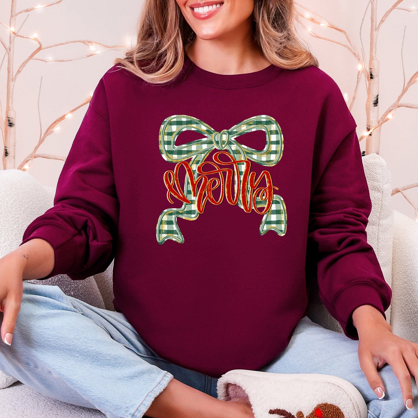 Merry Bow, Christmas Ribbon, Retro, Santa Sweatshirt