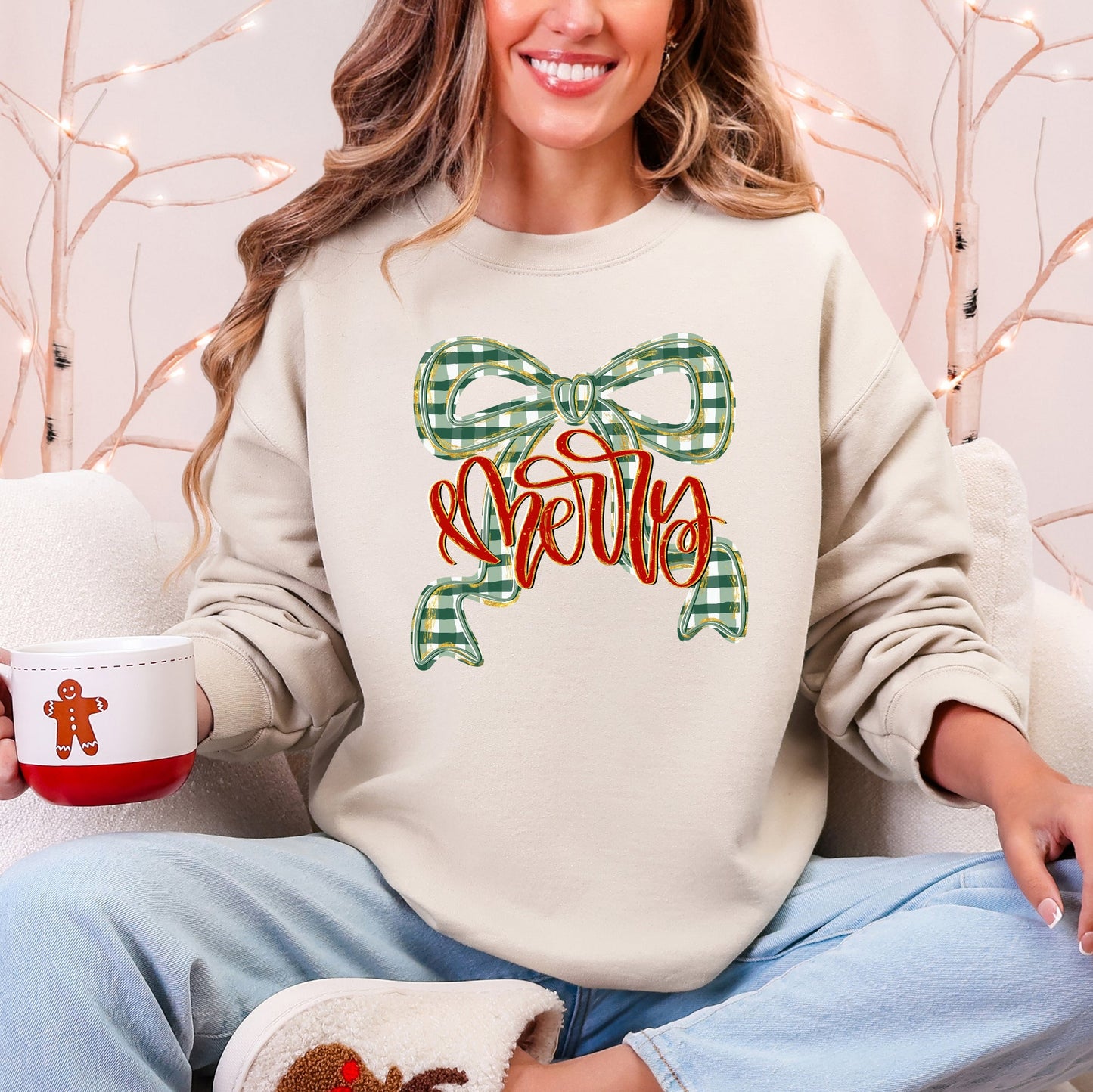 Merry Bow, Christmas Ribbon, Retro, Santa Sweatshirt